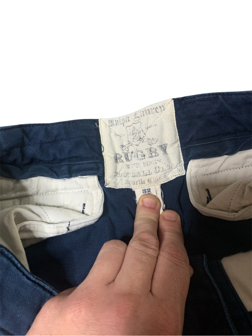 Y2K Rugby | Ralph Lauren | GB Flag Patch drawstring Pants | Navy | rare Vintage - Picture 5 of 5